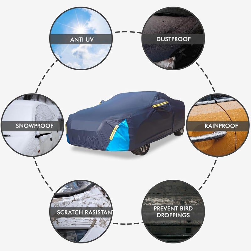 DINGHAO Car Cover Waterproof All Weather, 6 Layers Outdoor Full Exterior Cover Rain Sun UV Snowproof Protection with Zipper Cotton, Mirror Pocket for Mazda MX-5 - Image 5